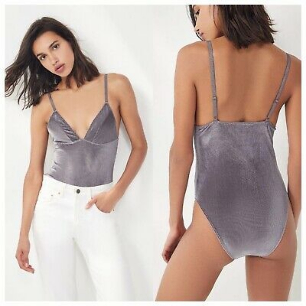 UO Out From Under Shayla Velvet Plunging Bodysuit